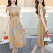 Women's slim mid-length striped dress, view 2 - MRSLM