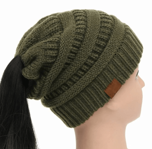 High bun ponytail cable knit beanie, view 18 - MRSLM