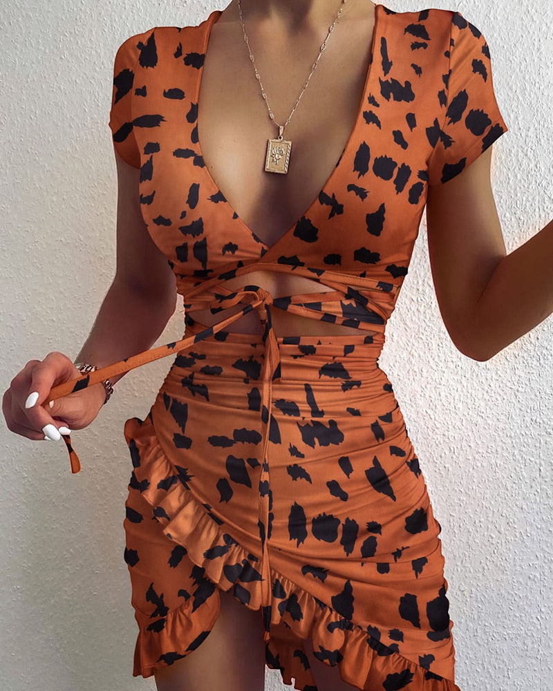 women's flower printed mini dress, view 5 - MRSLM