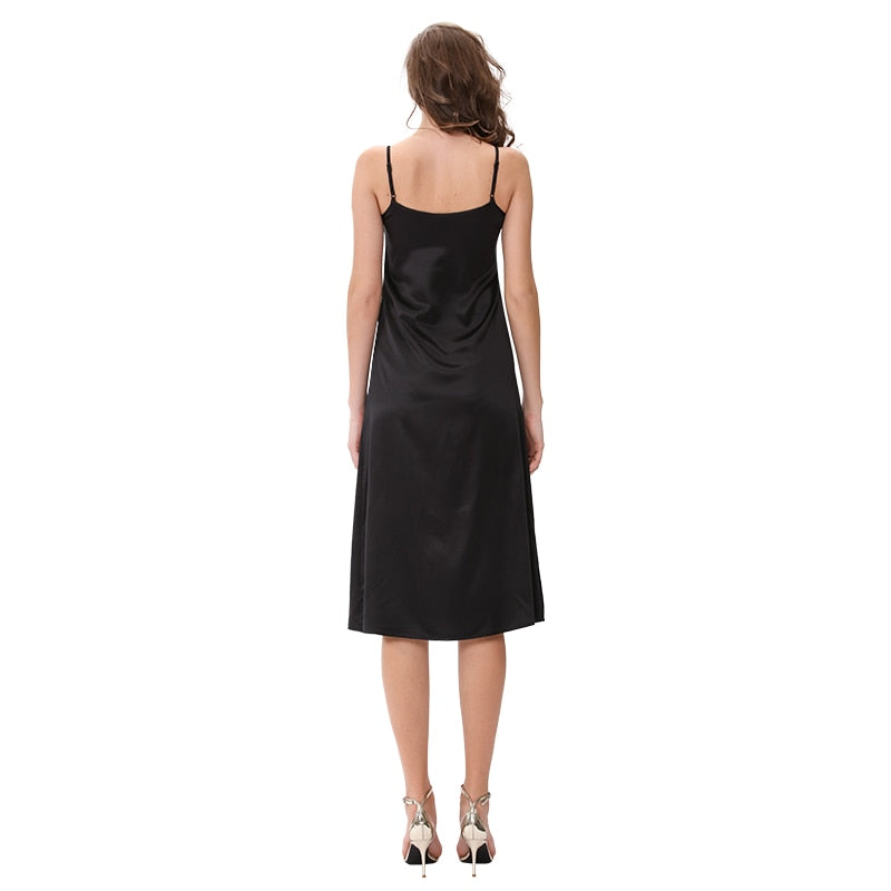 women's spaghetti strap satin dress, view 20 - MRSLM