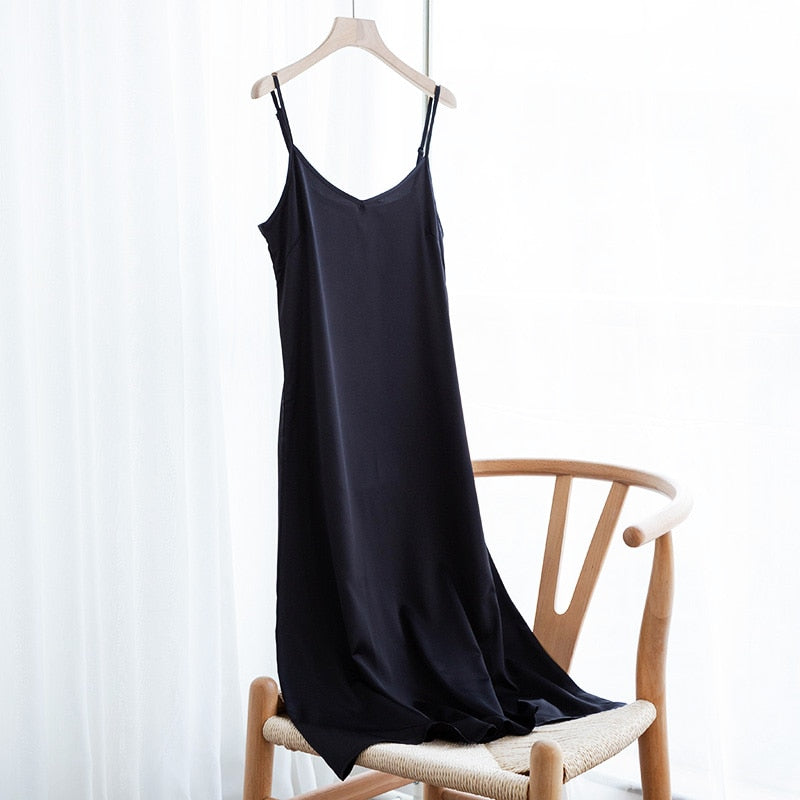 women's spaghetti strap satin dress, view 5 - MRSLM