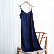 women's spaghetti strap satin dress, view 6 - MRSLM