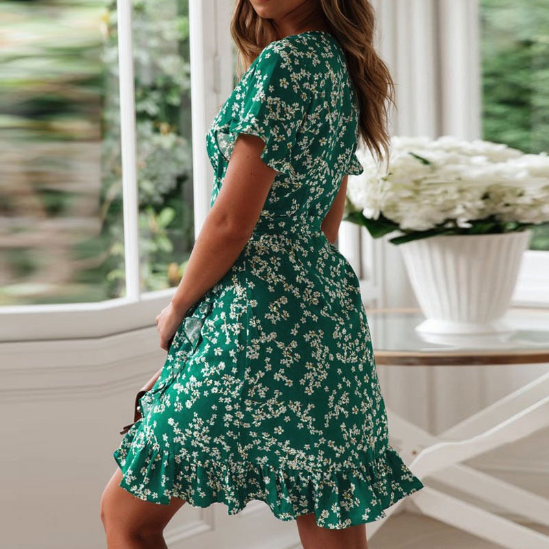 ruffled floral printed dress, view 7 - MRSLM