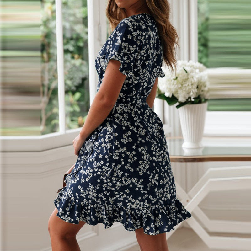 ruffled floral printed dress, view 4 - MRSLM