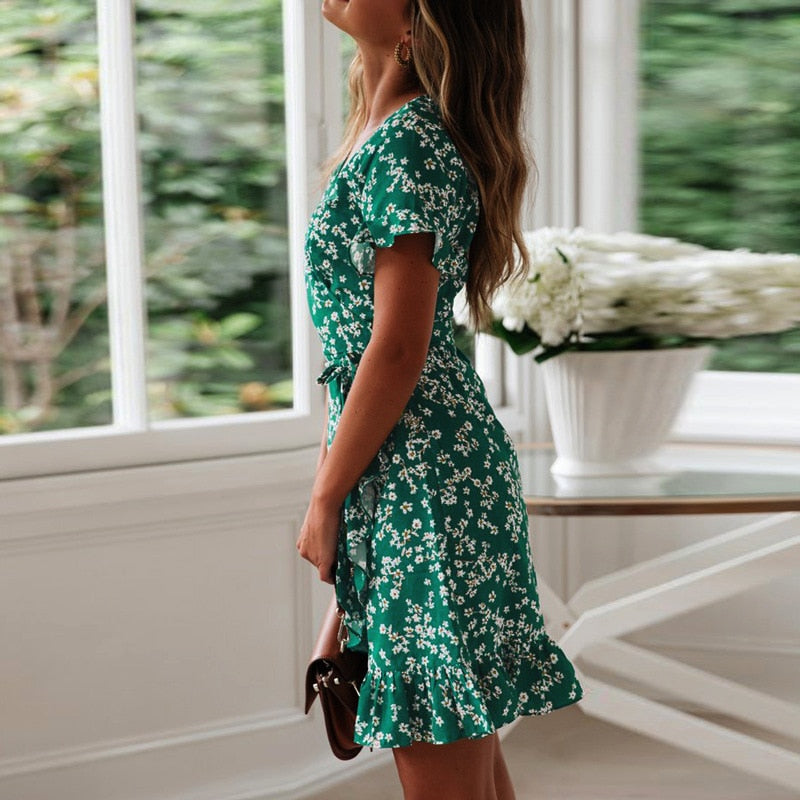 ruffled floral printed dress, view 6 - MRSLM