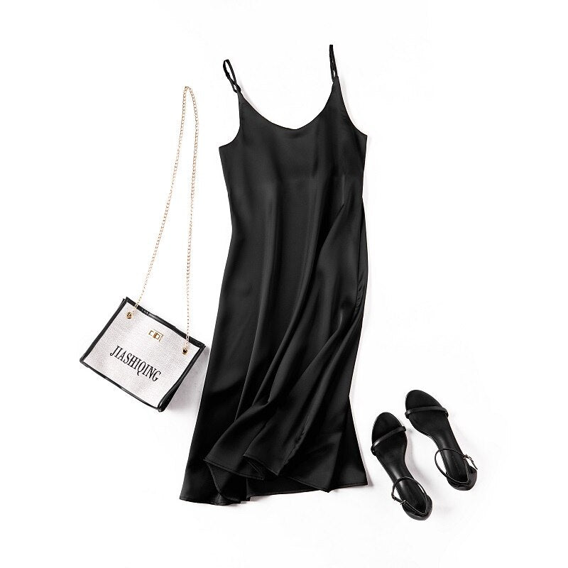 women's basic satin dress, view 3 - MRSLM