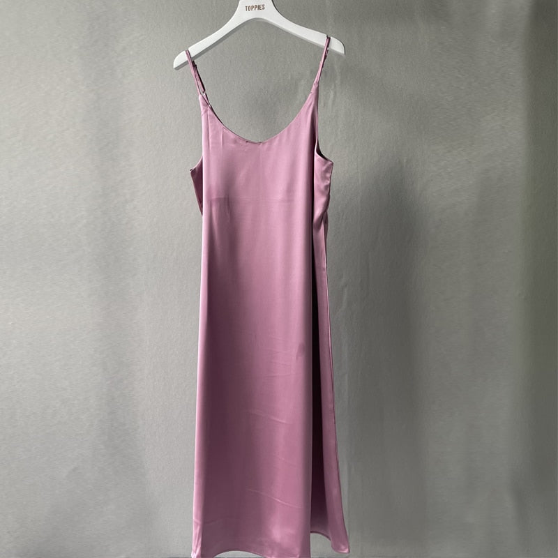 women's basic satin dress, view 4 - MRSLM