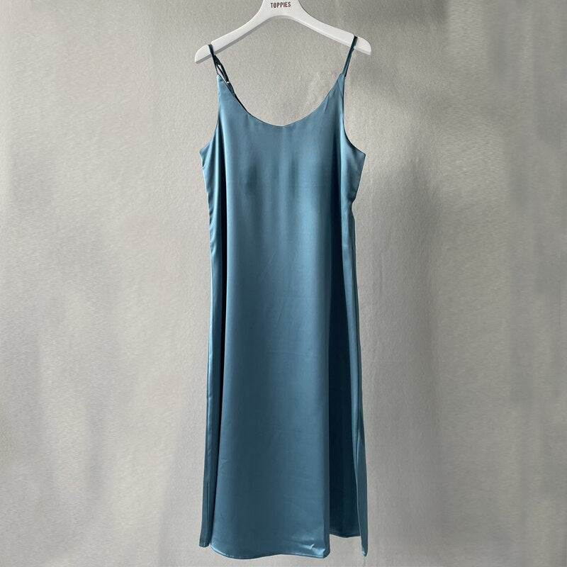women's basic satin dress, view 5 - MRSLM