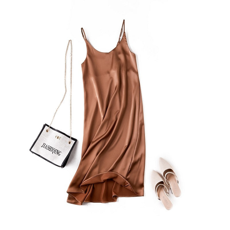 women's basic satin dress, view 7 - MRSLM