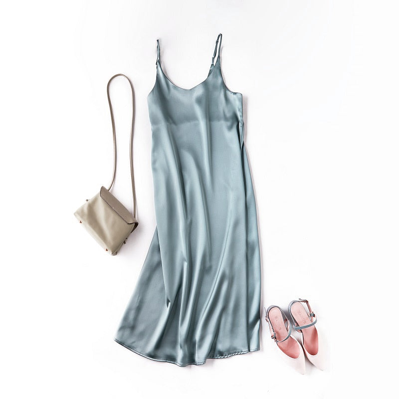 women's basic satin dress, view 9 - MRSLM