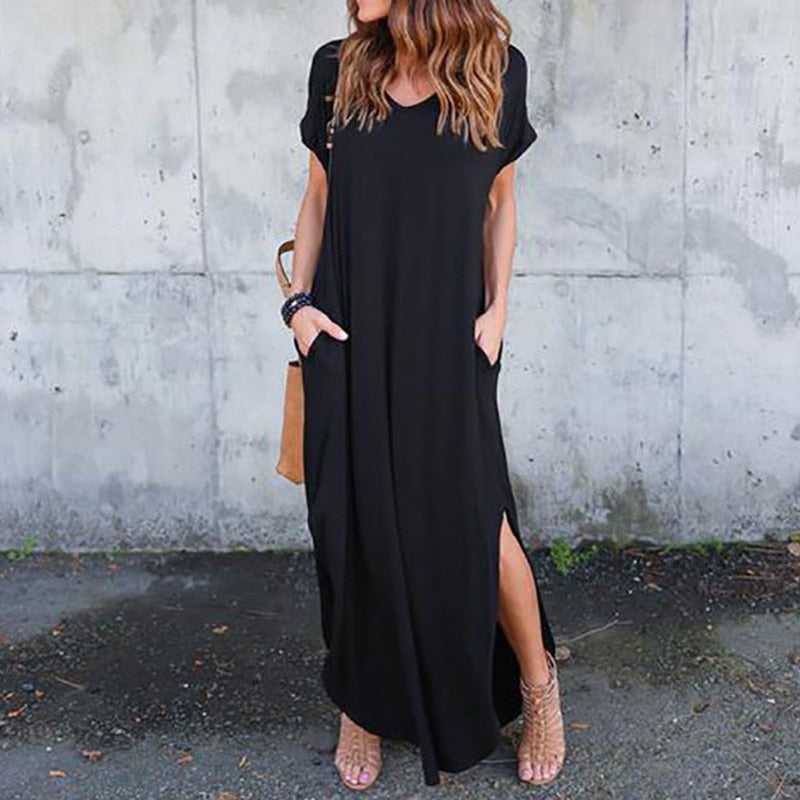 Women's short sleeved maxi dress, view 12 - MRSLM