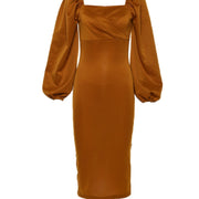v-neck lantern sleeve dress, view 9 - MRSLM