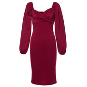 v-neck lantern sleeve dress, view 2 - MRSLM
