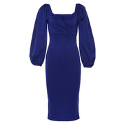 v-neck lantern sleeve dress, view 3 - MRSLM