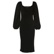v-neck lantern sleeve dress, view 4 - MRSLM