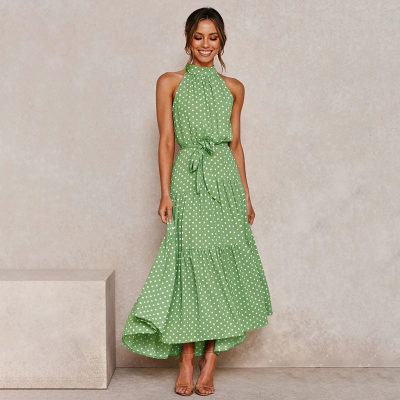 women's polka dot halter dress, view 16 - MRSLM