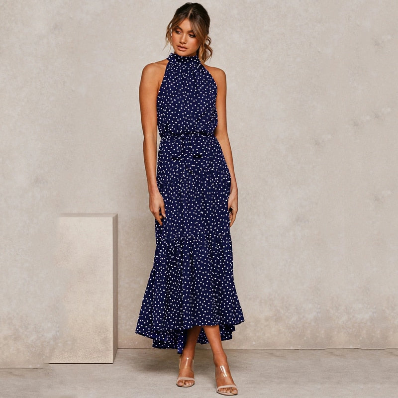 women's polka dot halter dress, view 2 - MRSLM