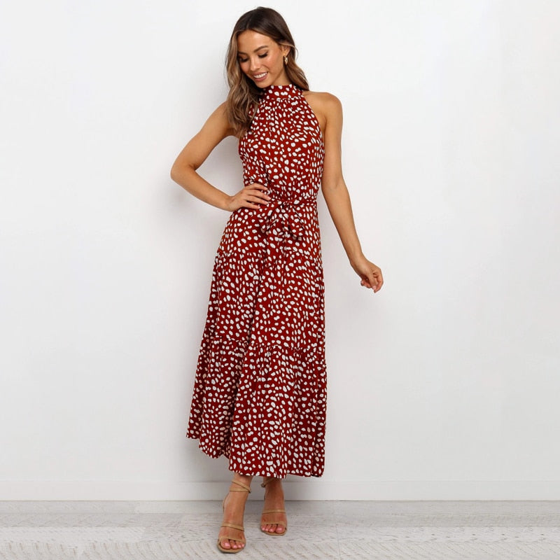 women's polka dot halter dress, view 11 - MRSLM