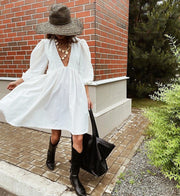 Women's puff sleeve mini dress, view 4 - MRSLM