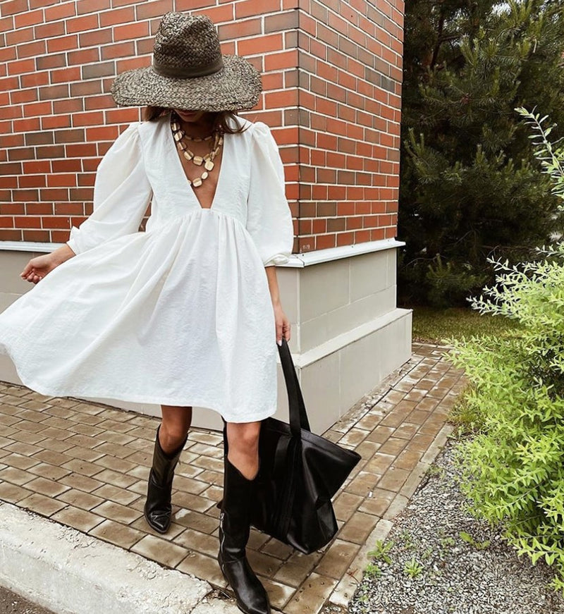 Women's puff sleeve mini dress, view 4 - MRSLM