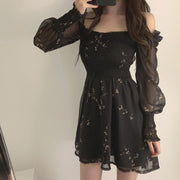 women's floral printed puff sleeve dress, view 3 - MRSLM