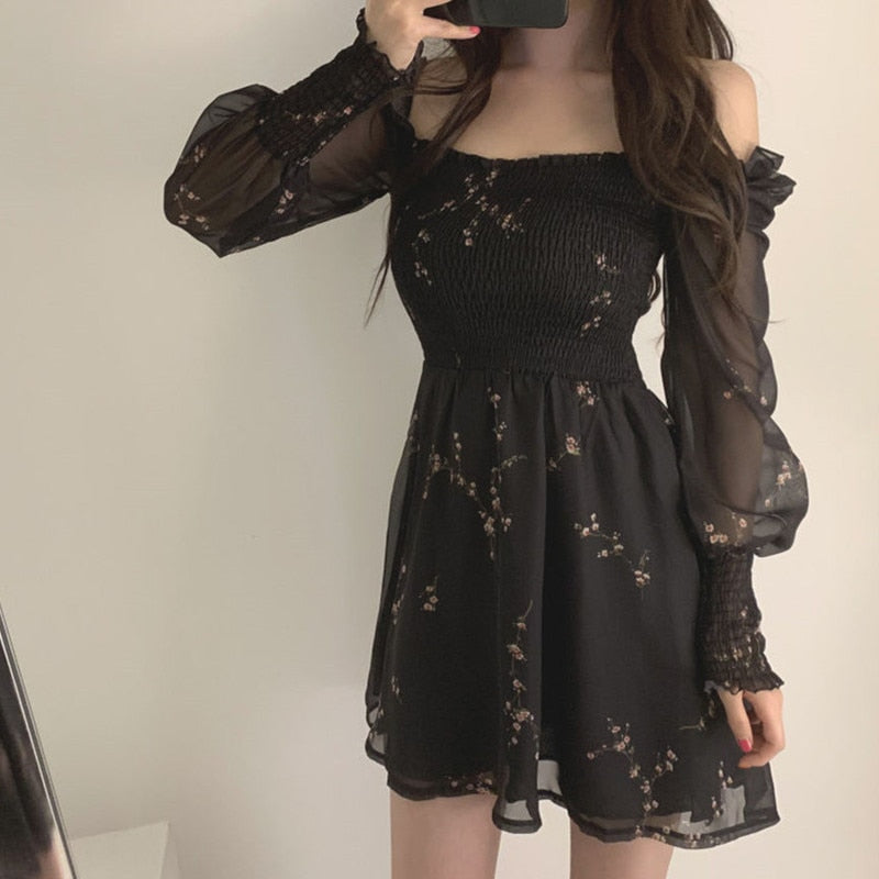 women's floral printed puff sleeve dress, view 3 - MRSLM