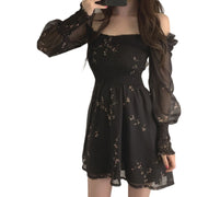 women's floral printed puff sleeve dress, view 4 - MRSLM