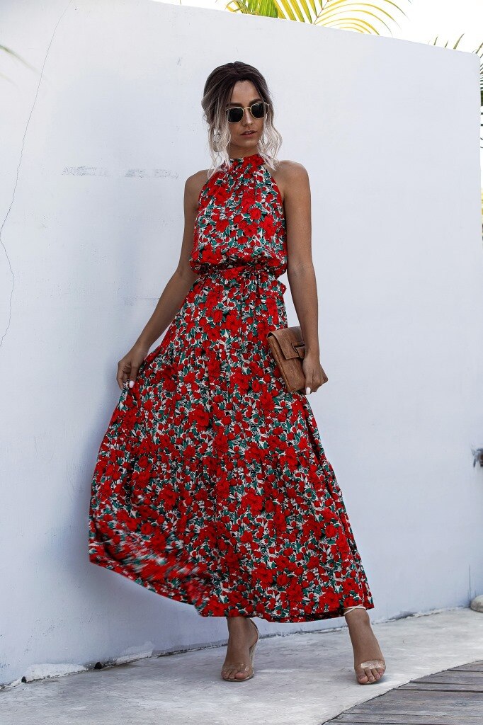 floral printed long dress, view 6 - MRSLM