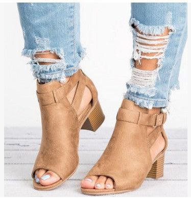 Large size thick high heel peep toe sandals, view 4 - MRSLM