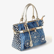 rhinestone denim shoulder messenger bag, view 2 - MRSLM