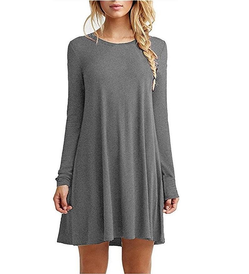 Solid color long-sleeved loose slim dress - MRSLM