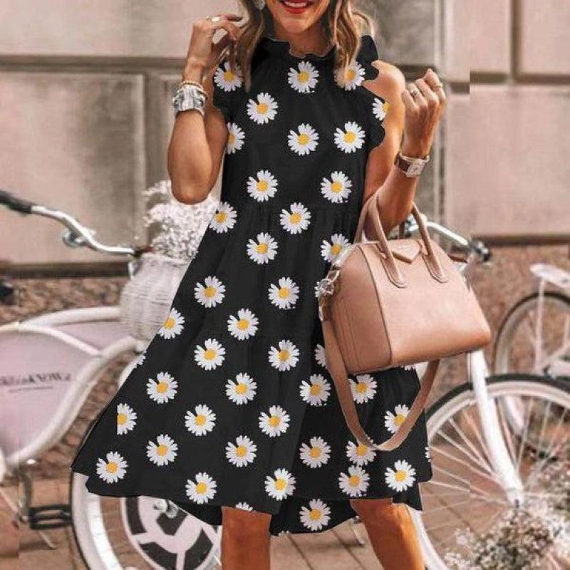 Women's printed round neck dress, view 10 - MRSLM