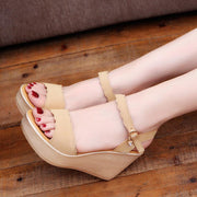 Women's peep toe platform wedge sandals, view 3 - MRSLM