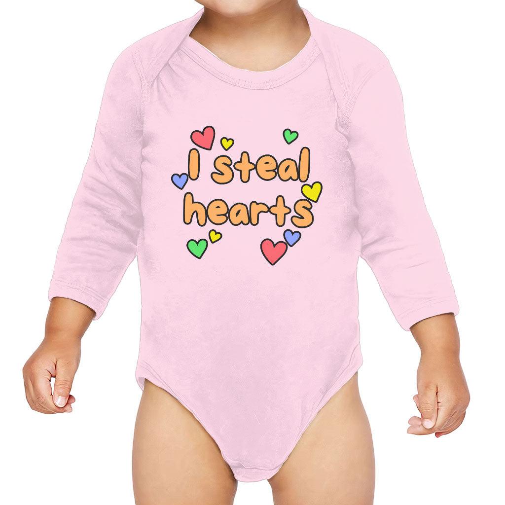 I Steal Hearts Baby Long Sleeve Onesie - Cute Heart Baby Long Sleeve Bodysuit - Illustration Baby One-Piece - MRSLM