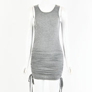 drawstring pleated hip-wrap vest dress, view 7 - MRSLM