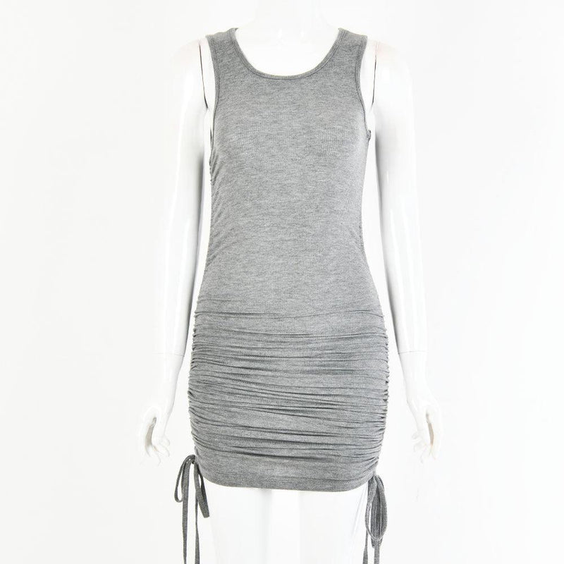 drawstring pleated hip-wrap vest dress, view 7 - MRSLM