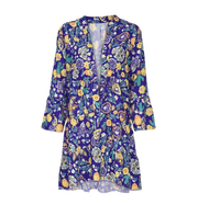 printed v-neck ruffled loose dress, view 8 - MRSLM