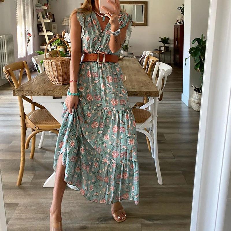 Floral V-neck sleeveless long dress, view 2 - MRSLM