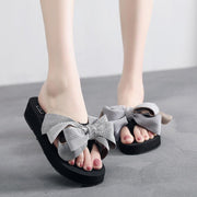 Women's thick sole big bow wedge flip flops, view 2 - MRSLM
