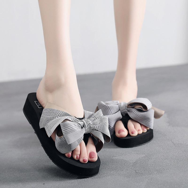 Women's thick sole big bow wedge flip flops, view 2 - MRSLM