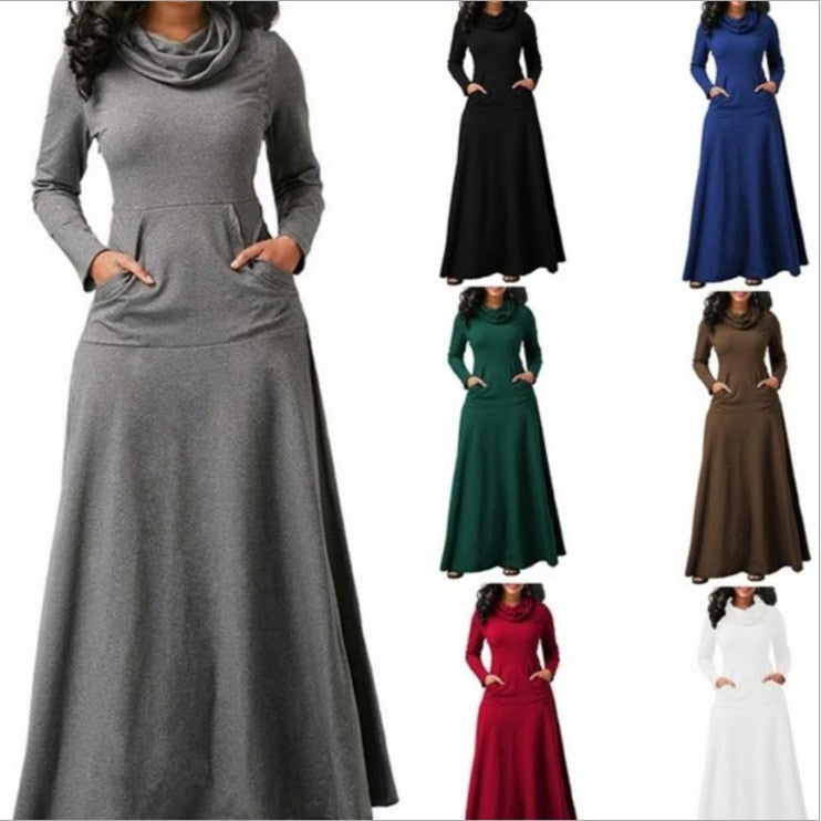 women's warm maxi dress with pockets - MRSLM