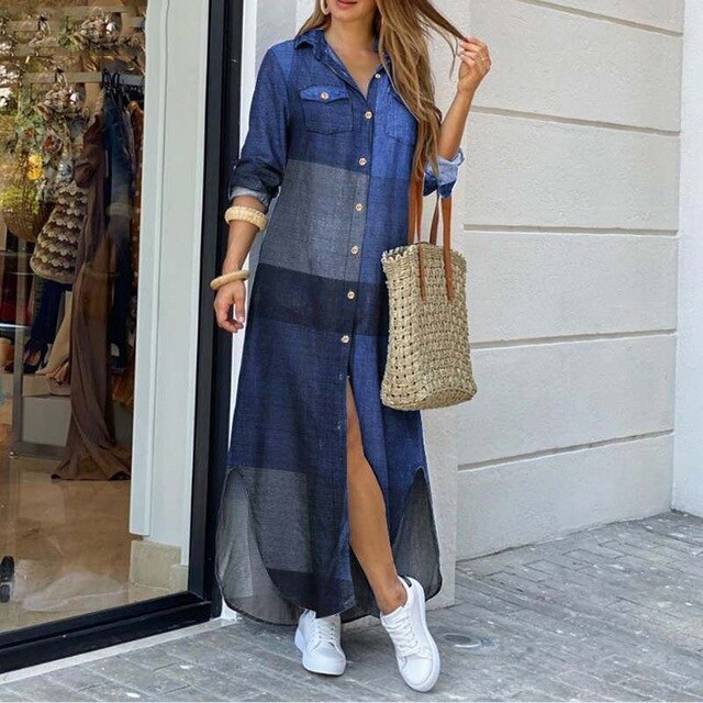 women's summer maxi shirt dress, view 2 - MRSLM