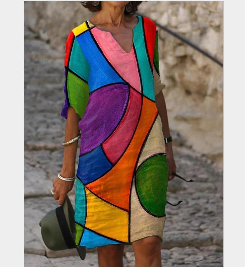 half-sleeved women's printed summer dress - MRSLM
