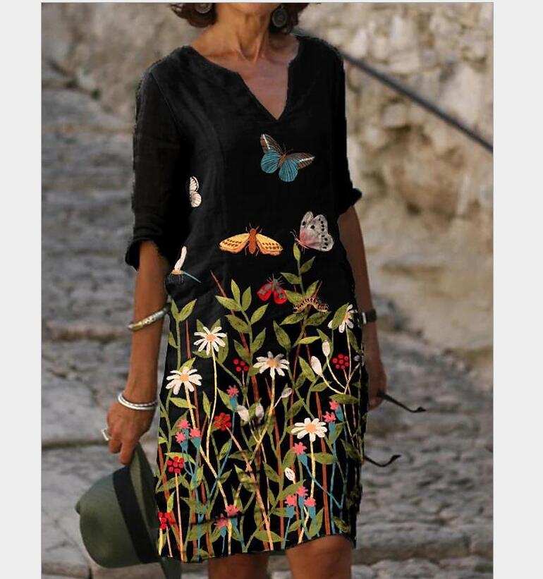half-sleeved women's printed summer dress, view 2 - MRSLM
