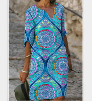 half-sleeved women's printed summer dress, view 3 - MRSLM