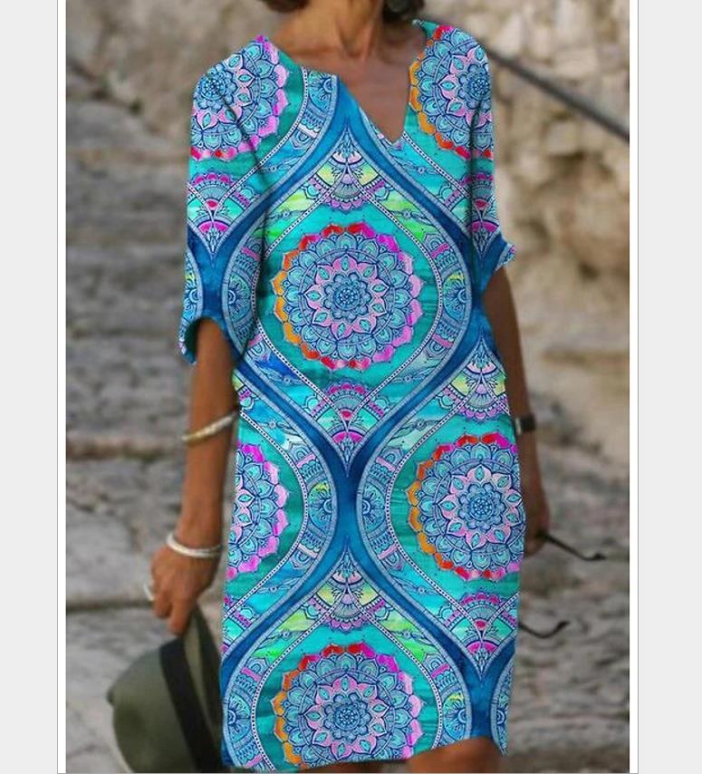 half-sleeved women's printed summer dress, view 3 - MRSLM