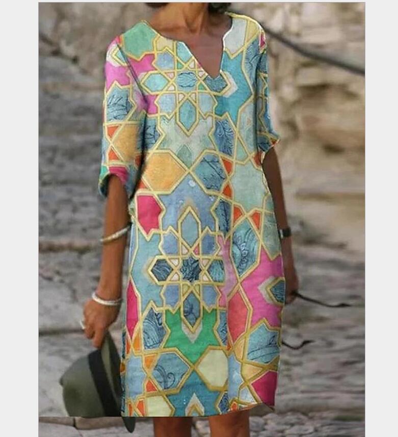 half-sleeved women's printed summer dress, view 4 - MRSLM