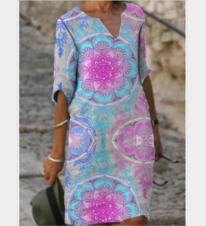 half-sleeved women's printed summer dress, view 6 - MRSLM