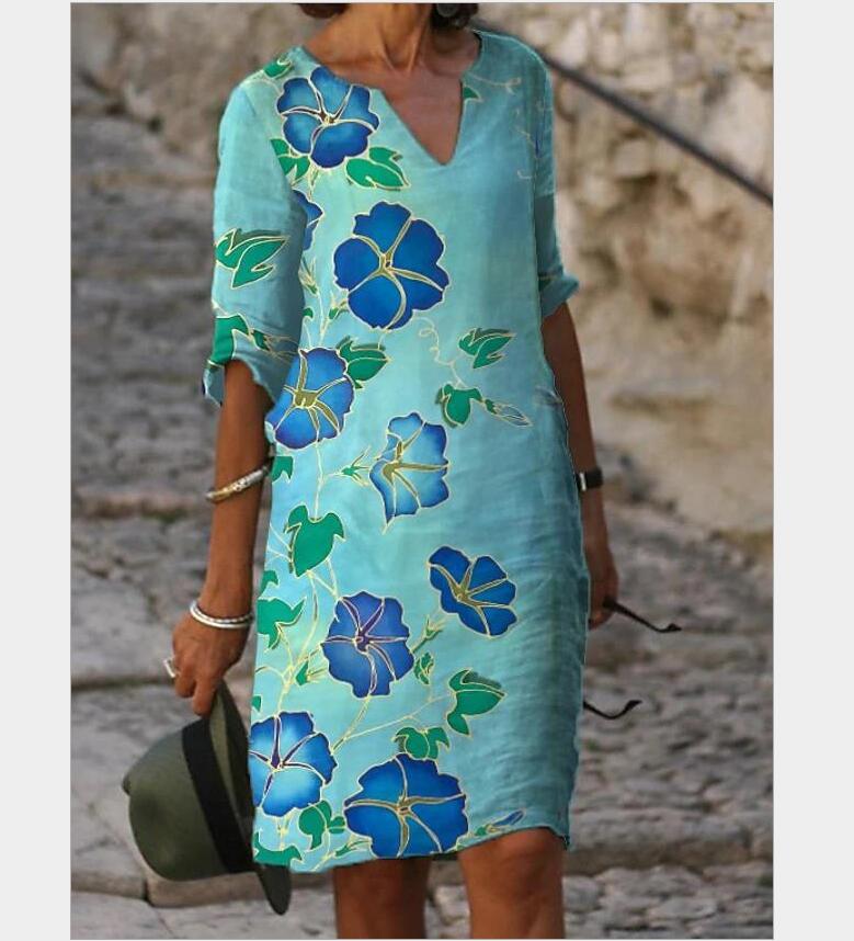 half-sleeved women's printed summer dress, view 7 - MRSLM