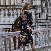 women's puff sleeved floral printed dress, view 5 - MRSLM